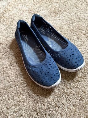 Clarks Navy Perforated Slip-On Flats